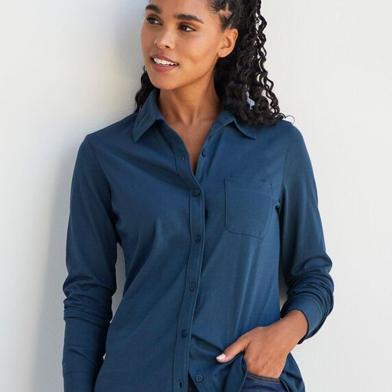 organic knit button down shirt