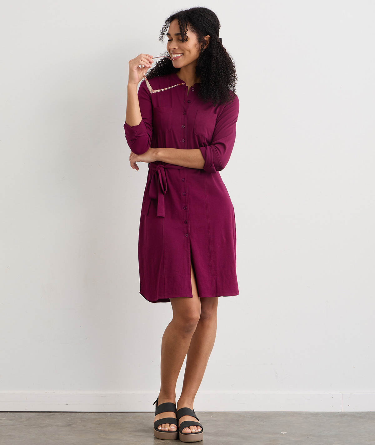 organic button front shirt dress