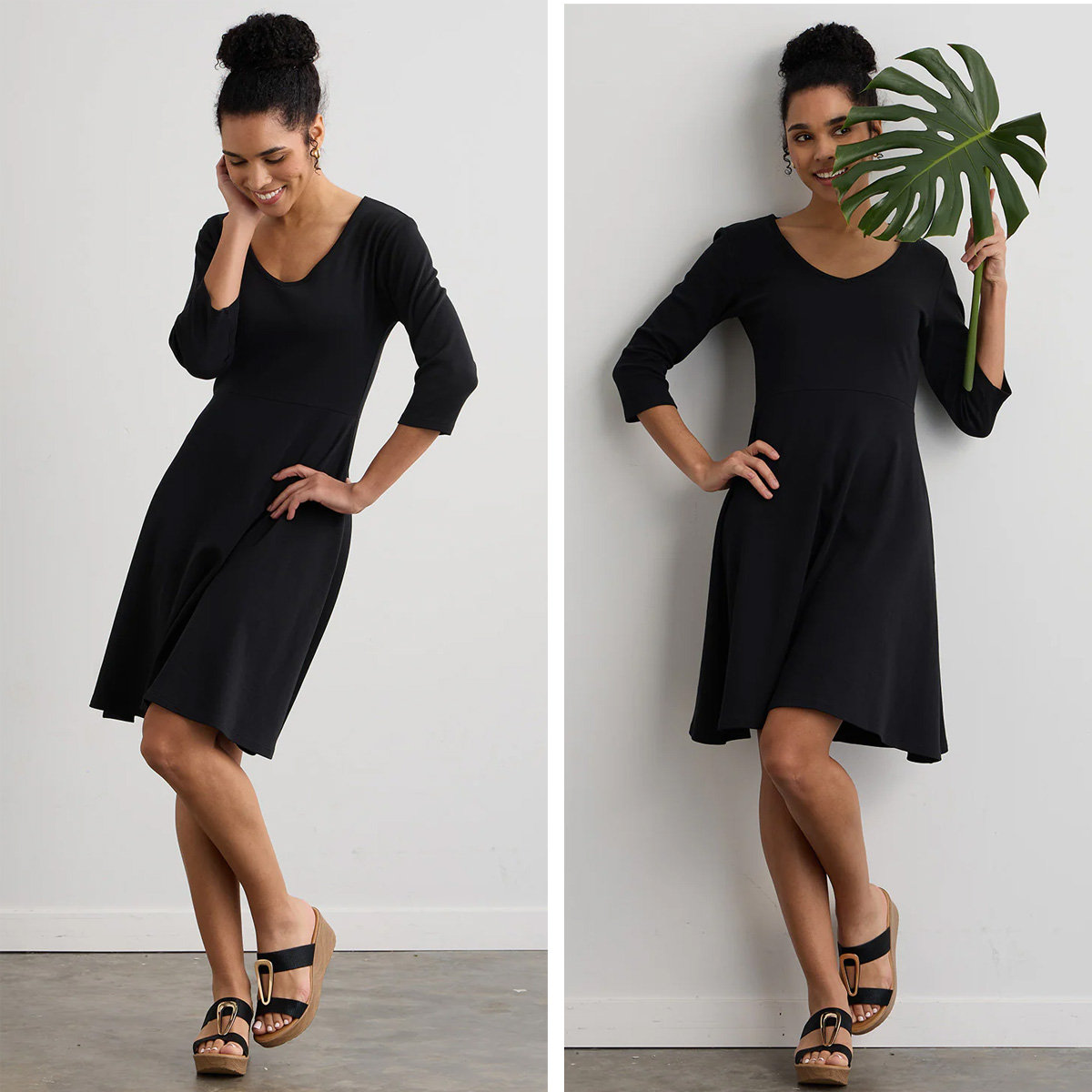 ¾ SLEEVE VNECK DRESS